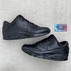 Nike Air Max 90 Leather All Black Shoes Men Size 12
